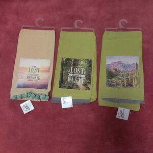 Decorative Quote Towels Set - Tan, Green, Olive